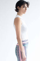 White Ribbed Sleeveless Polo 1