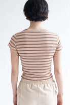 Daisy Embroidered Mocha Striped Tee