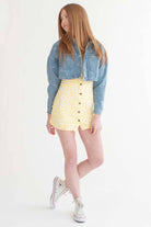 Daisy Print Cropped Denim Jacket