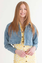 Daisy Print Cropped Denim Jacket