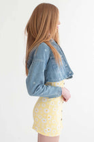 Daisy Print Cropped Denim Jacket