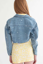 Daisy Print Cropped Denim Jacket