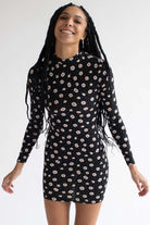 Daisy Print Mock Neck Long Sleeve Dress