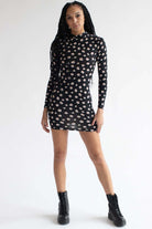 Daisy Print Mock Neck Long Sleeve Dress
