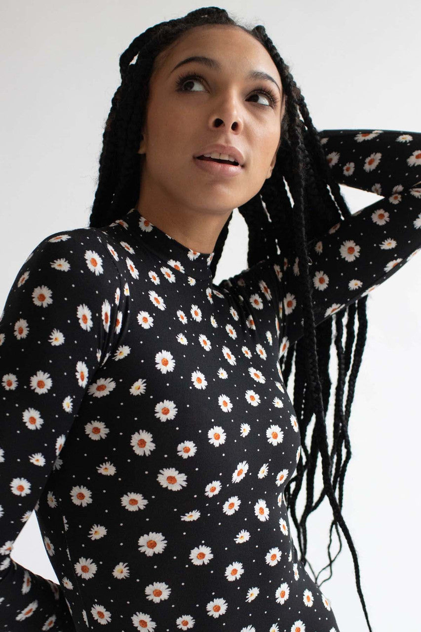 Daisy Print Mock Neck Long Sleeve Dress