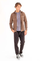 Dark Brown Pinstriped Cotton Pants