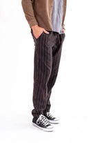 Dark Brown Pinstriped Cotton Pants
