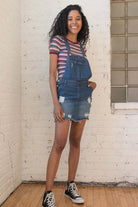 Dark Wash Distressed Denim Overall Skirt