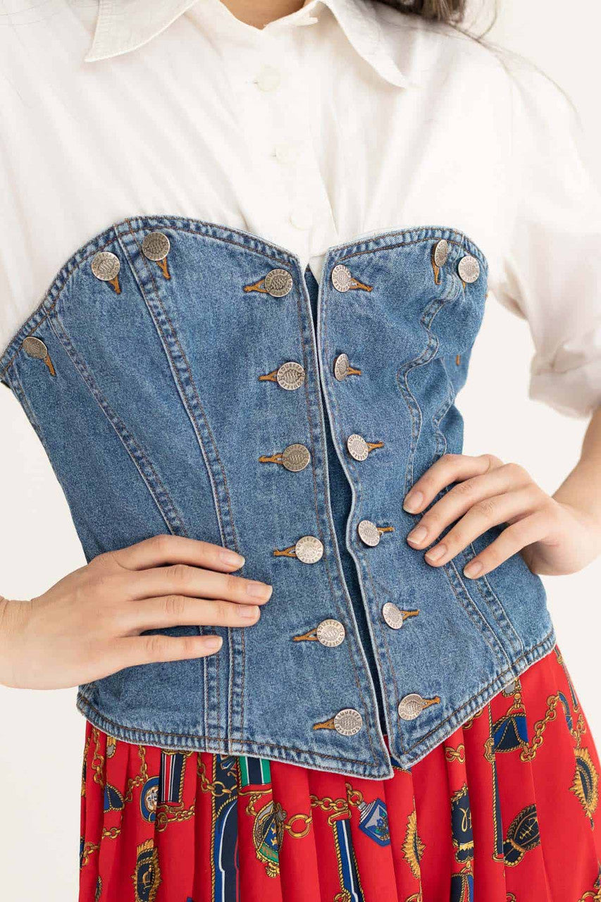 Denim Two-Piece Button Up Vintage Top
