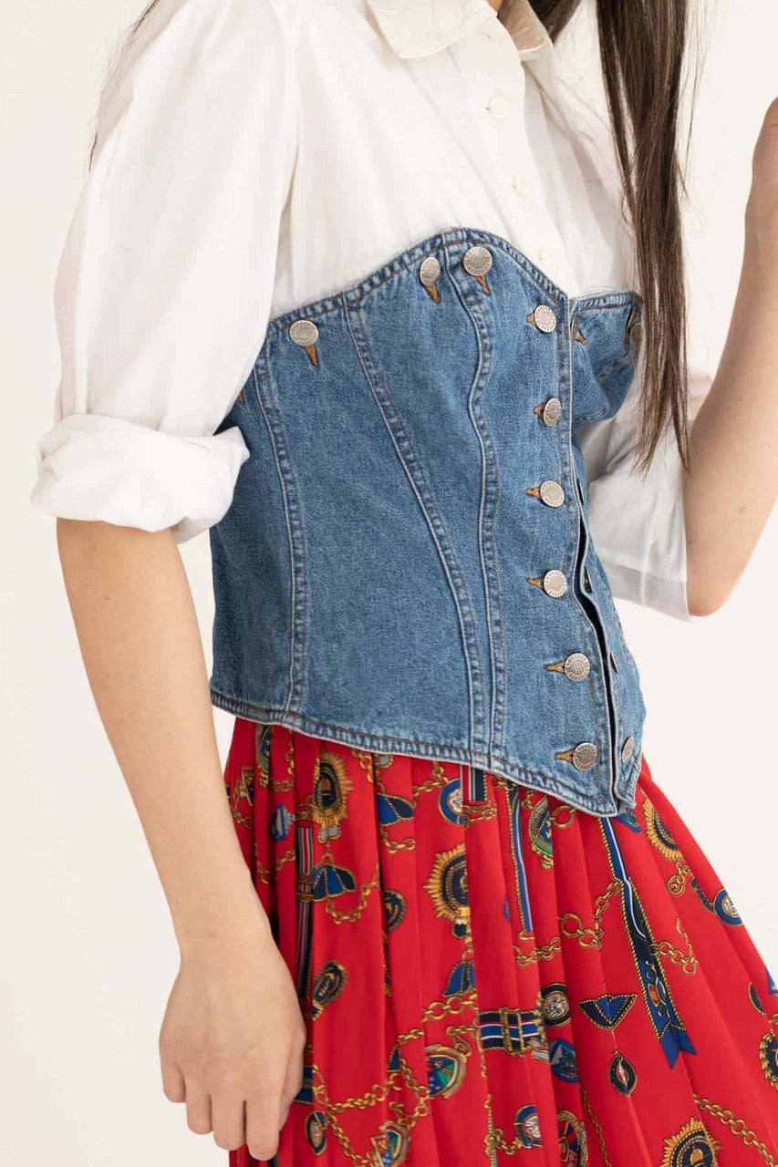 Denim Two-Piece Button Up Vintage Top