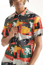 Digital Running Man Woven Button Up Shirt