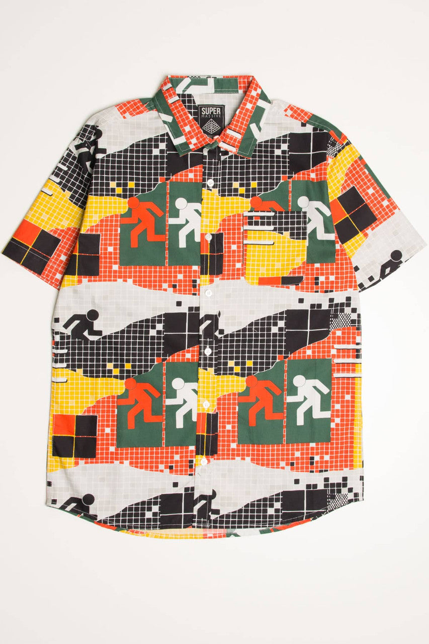 Digital Running Man Woven Button Up Shirt