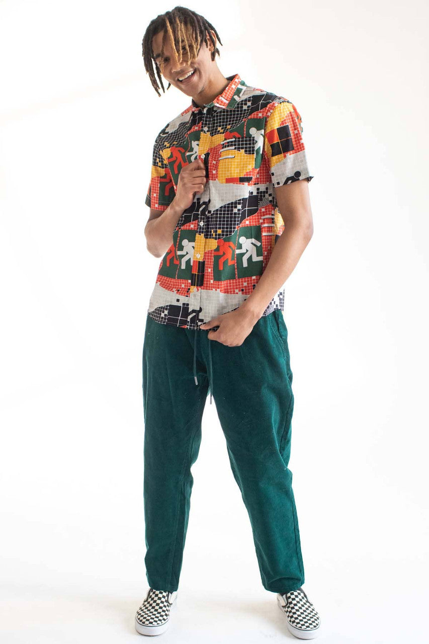 Digital Running Man Woven Button Up Shirt