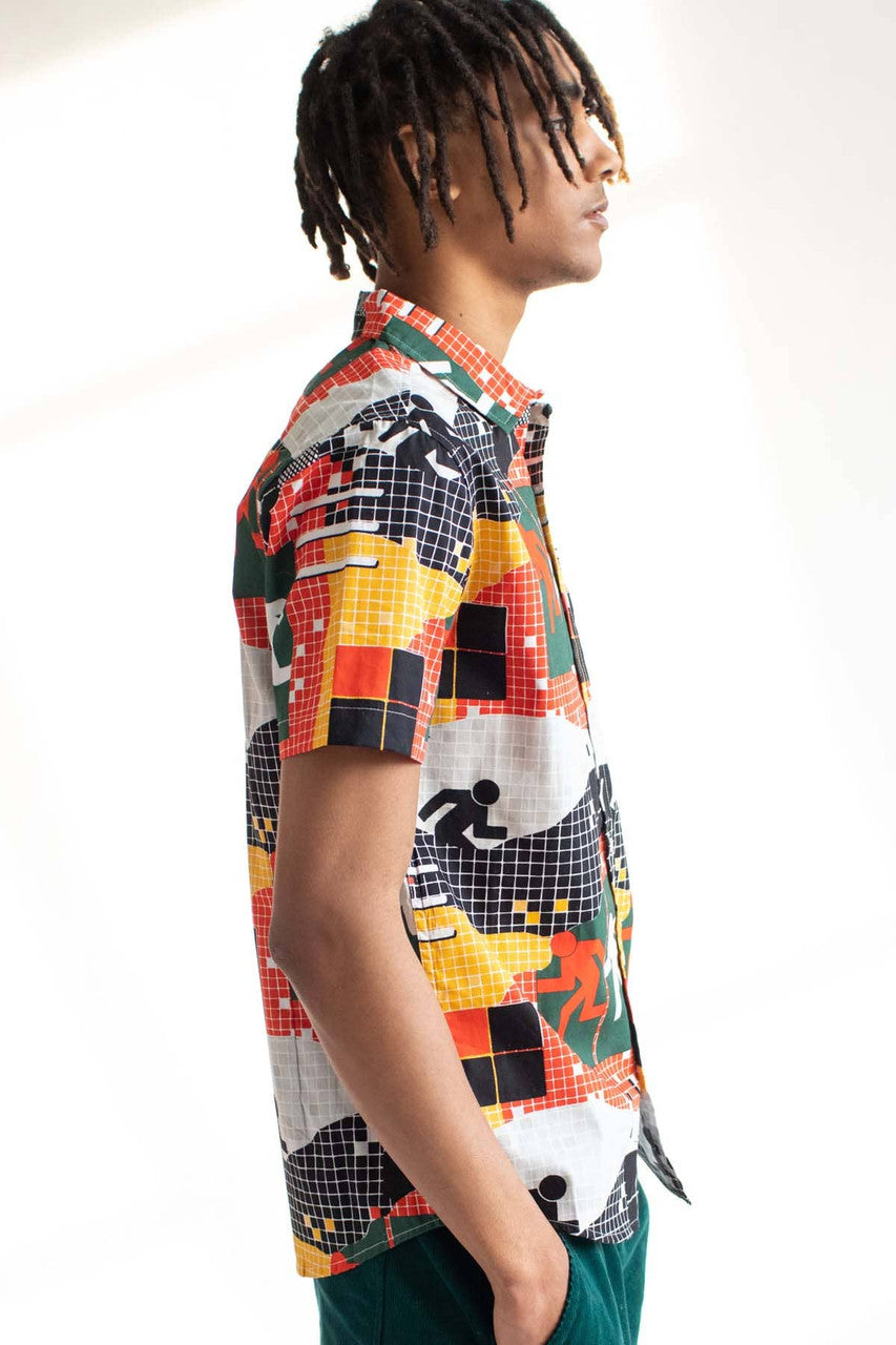 Digital Running Man Woven Button Up Shirt