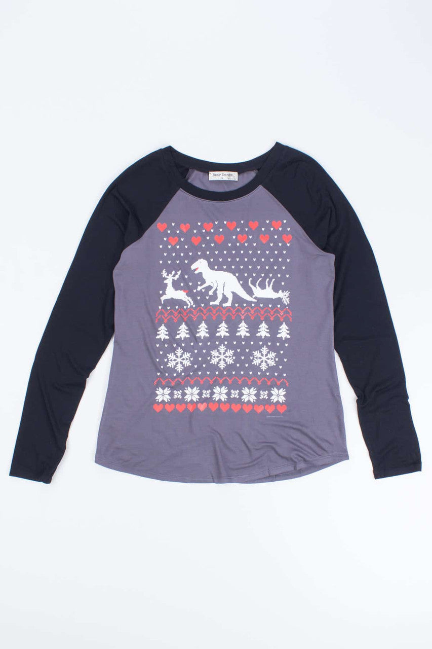 Dinosaur Fair Isle Baseball Tee