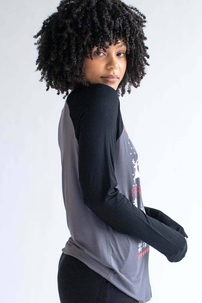 Dinosaur Fair Isle Baseball Tee