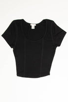 Black Double Seamed Ribbed Crop Tee