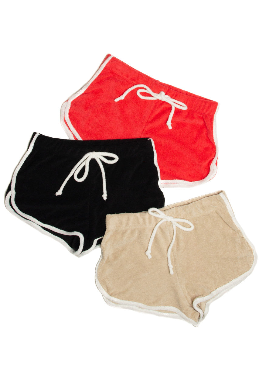 Red Terry Drawstring Dolphin Shorts