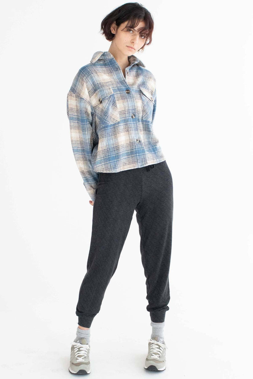Oversized Dusty Blue Brushed Plaid Jacket