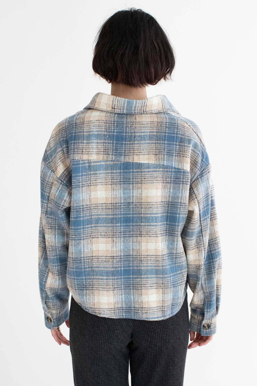 Oversized Dusty Blue Brushed Plaid Jacket