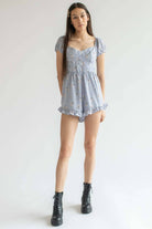 Dusty Blue Floral Ruffle Hem Romper