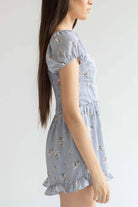 Dusty Blue Floral Ruffle Hem Romper