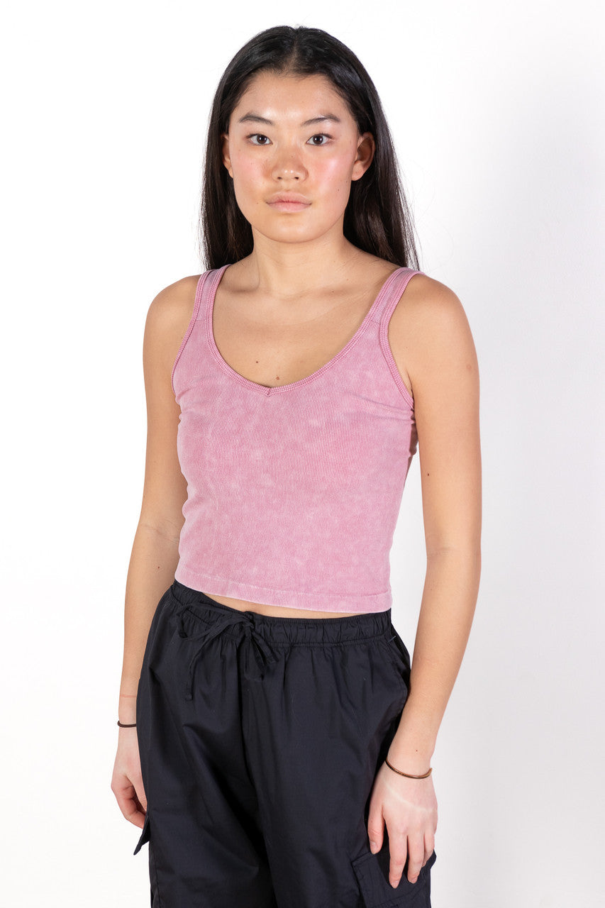 Dusty Pink Ribbed Deep V Top