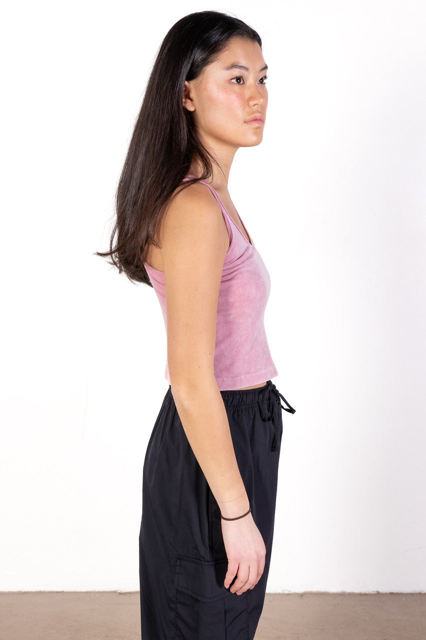 Dusty Pink Ribbed Deep V Top