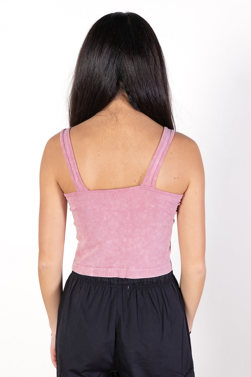 Dusty Pink Ribbed Deep V Top