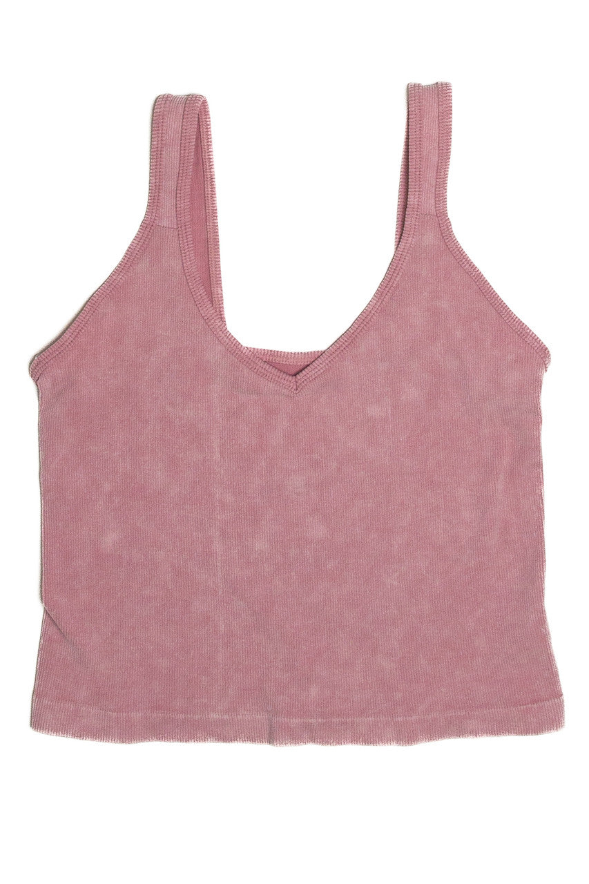 Dusty Pink Ribbed Deep V Top