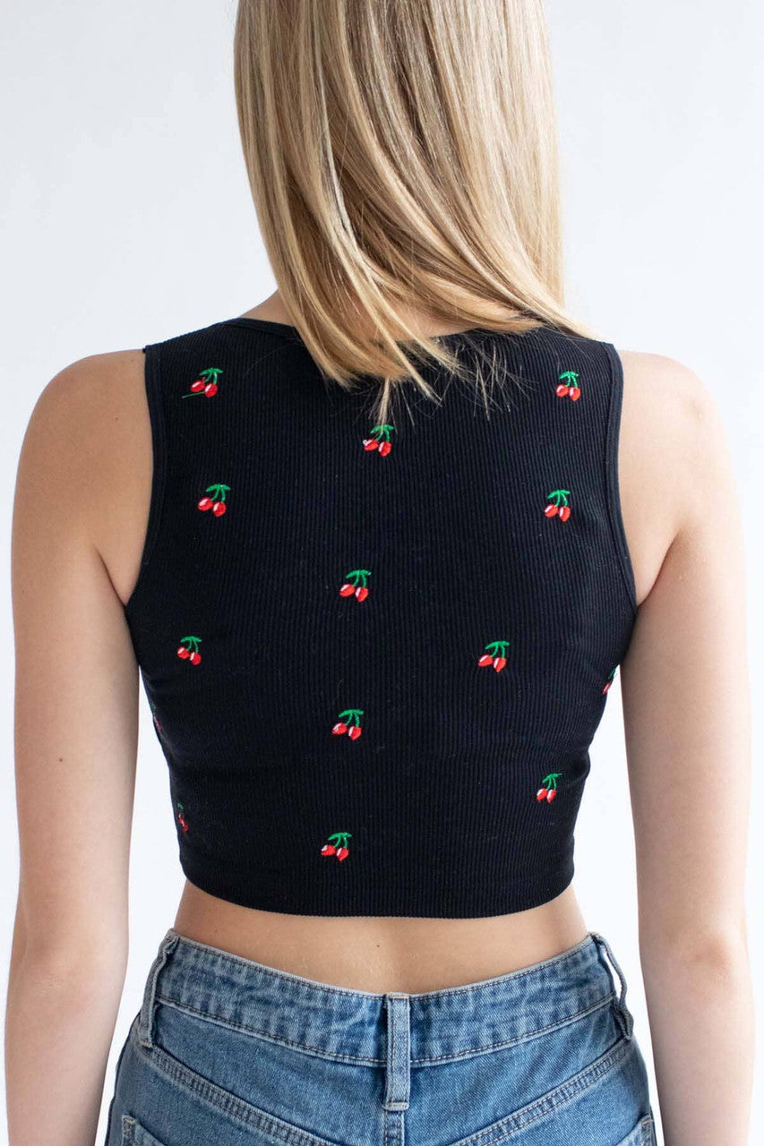 Embroidered Cherry Seamless Notch Tank