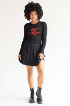 Embroidered Dragon Ribbed Long Sleeve Top
