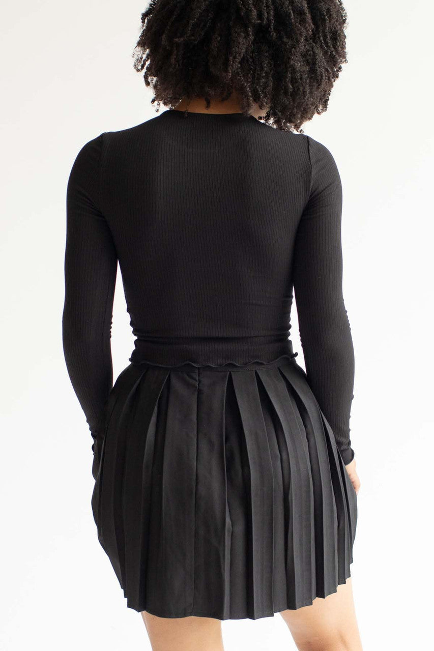 Embroidered Dragon Ribbed Long Sleeve Top