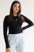 Embroidered Yin Yang Ribbed Long Sleeve Top