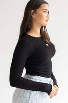 Embroidered Yin Yang Ribbed Long Sleeve Top