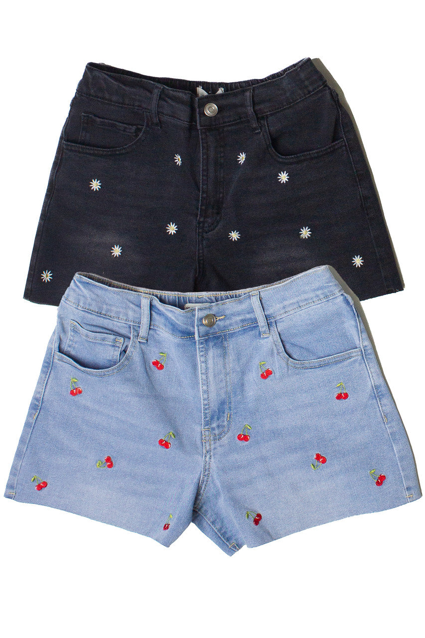 Embroidered Cut Off Denim Shorts
