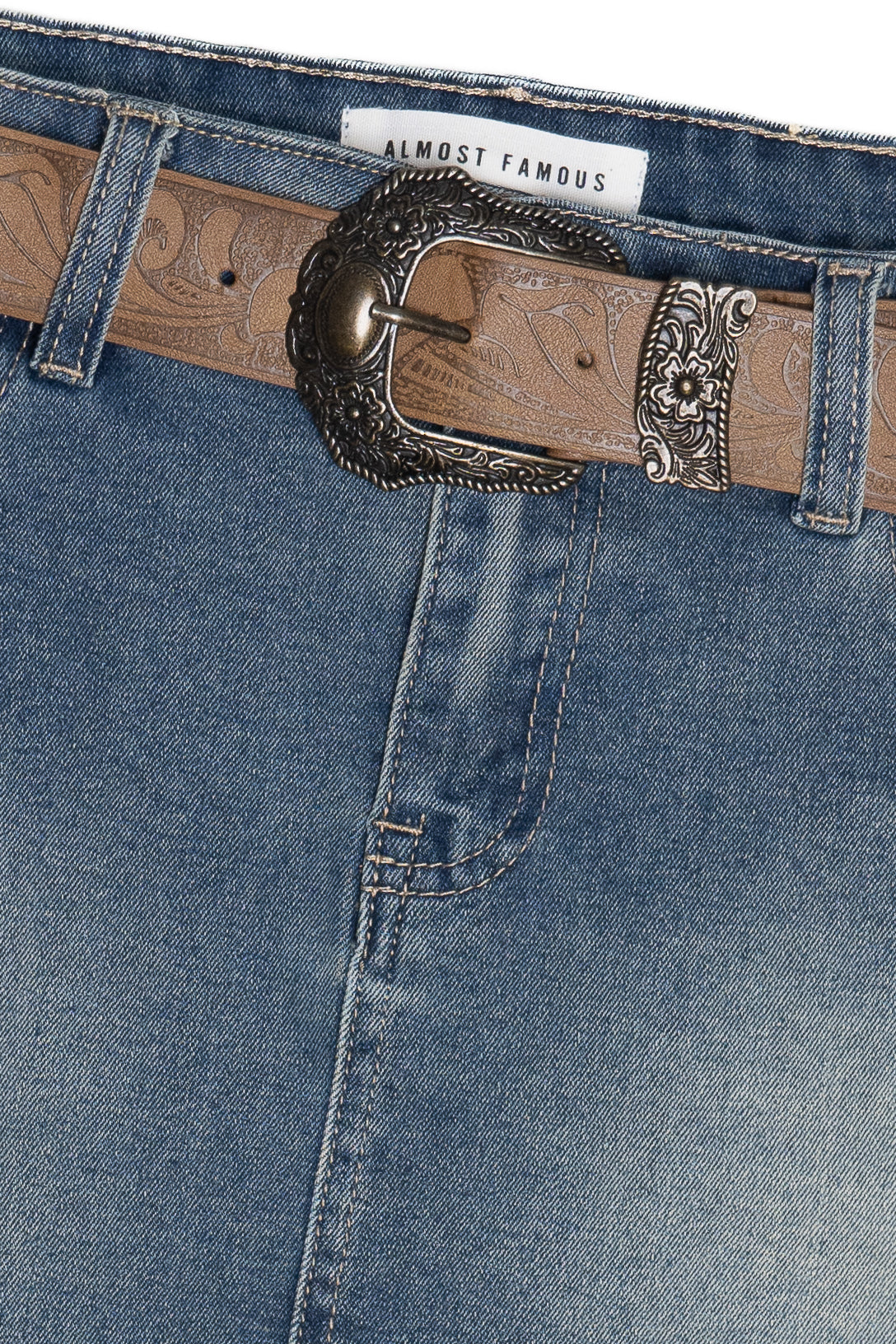 Western Belt Denim Mini Skirt