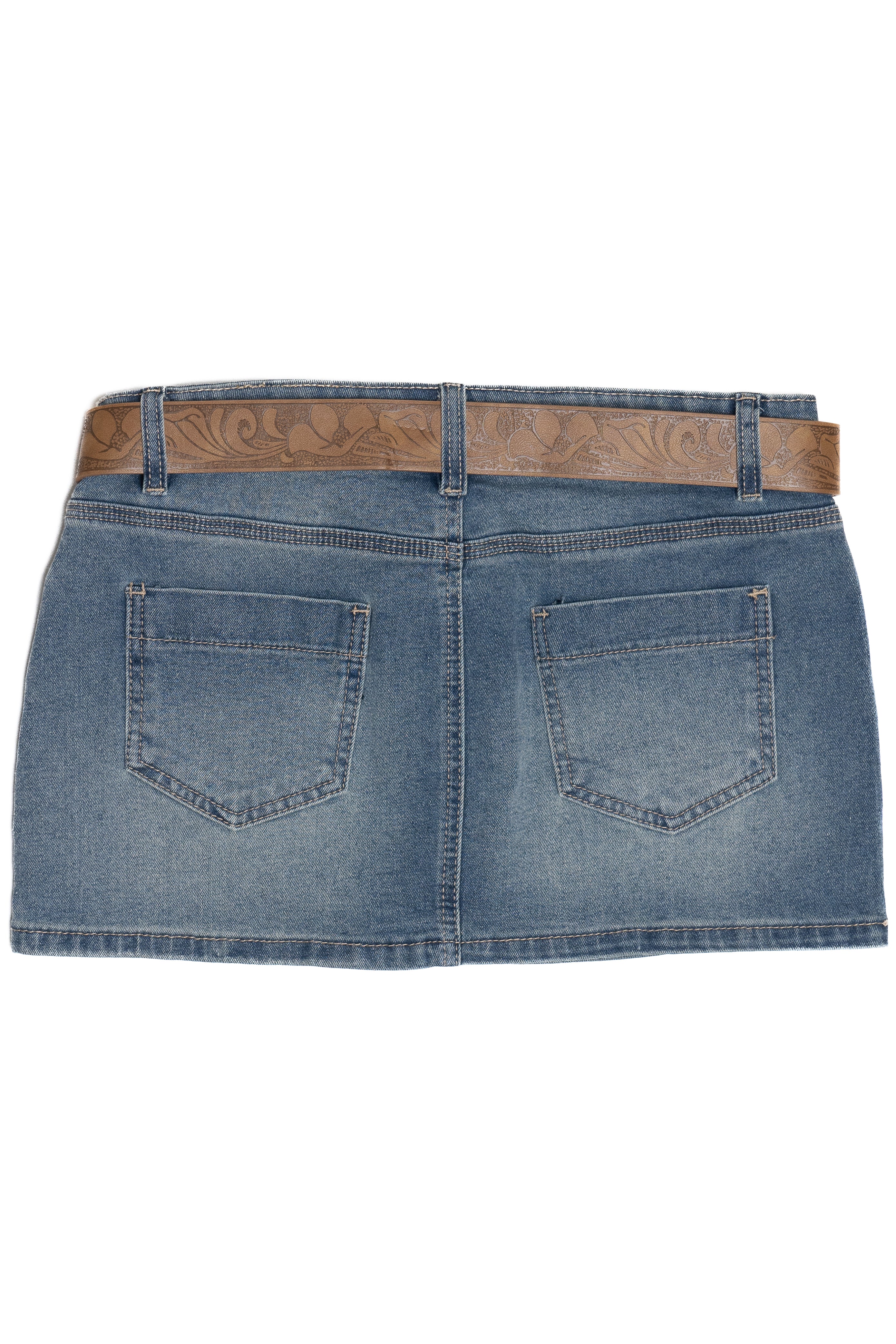 Western Belt Denim Mini Skirt