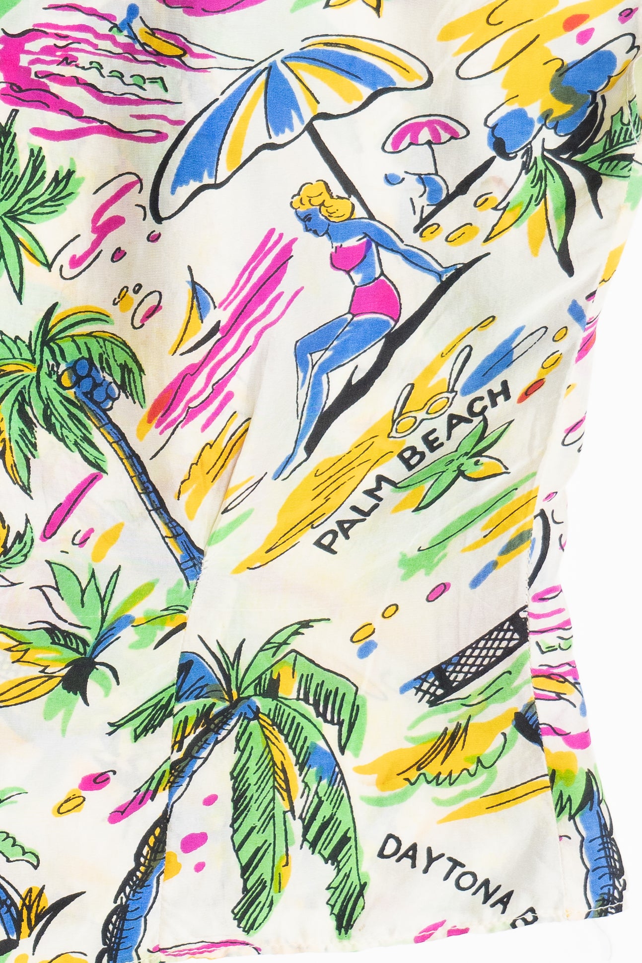 Rare Vintage Florida Beaches Peter Pan Collar Hawaiian Shirt 40/50s