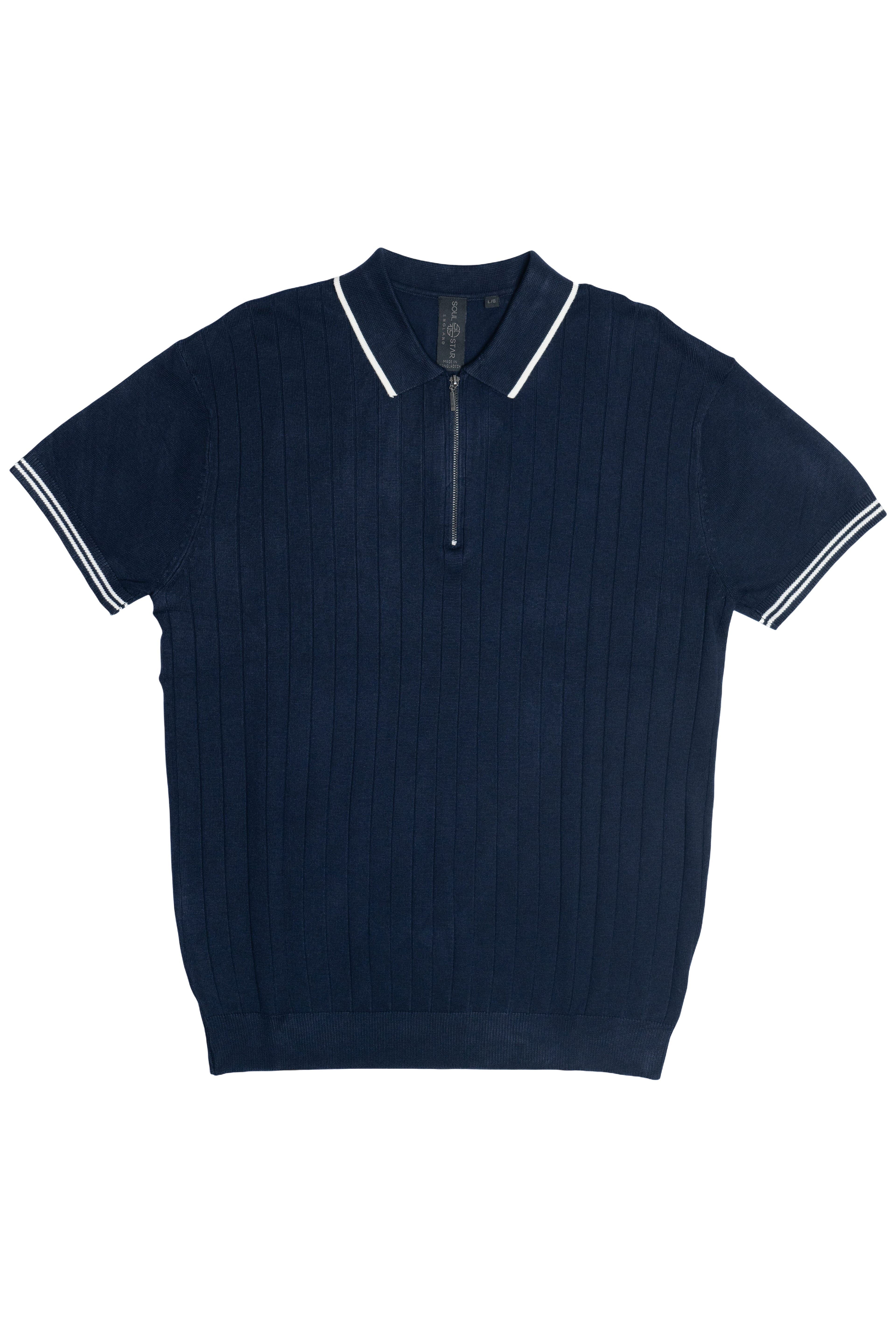 Ribbed Knit Zipper Polo