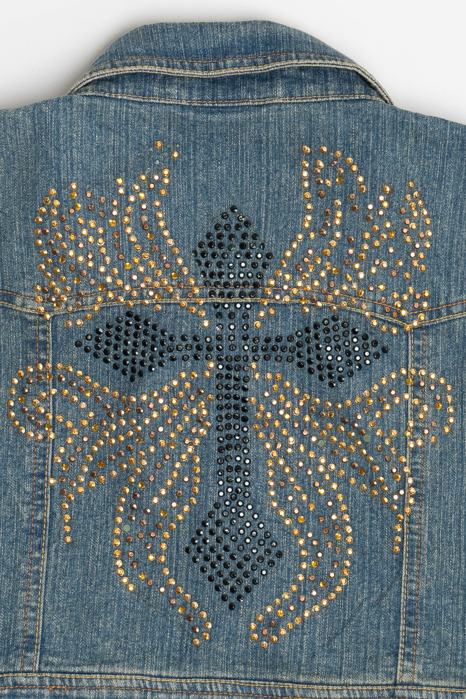 Vintage Jamie Nicole Bedazzled Cross Cropped Denim Vest Top (2000s)