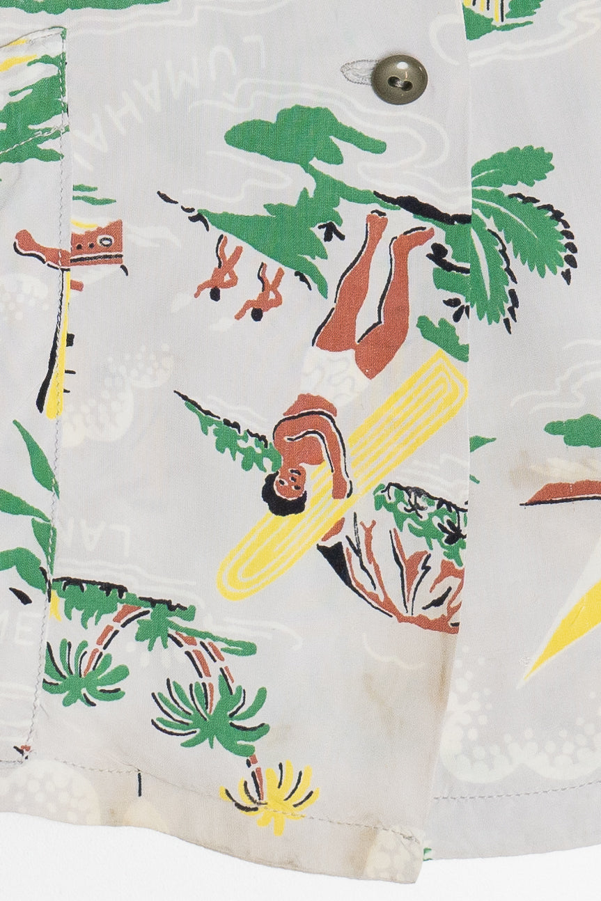 Rare Vintage Hawaiian Sleeveless Mandarin Collar Shirt 40/50s