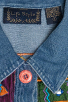 Vintage Life Style Embroidered Patchwork Front Denim Button Up (1990s)