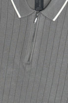 Ribbed Knit Zipper Polo