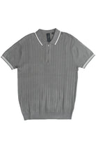 Ribbed Knit Zipper Polo