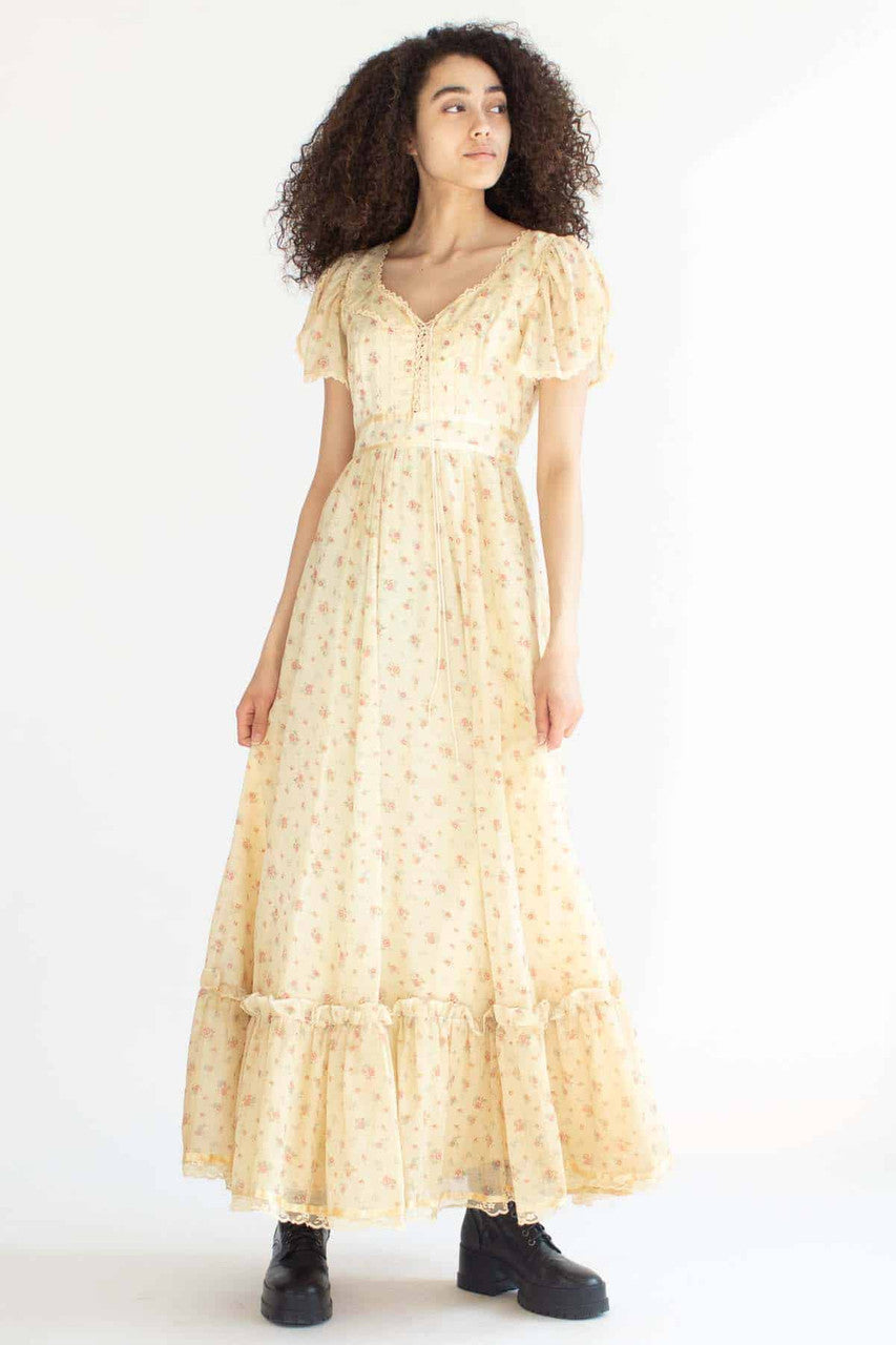 Faded Vintage Gunne Sax Floral Peasant Dress