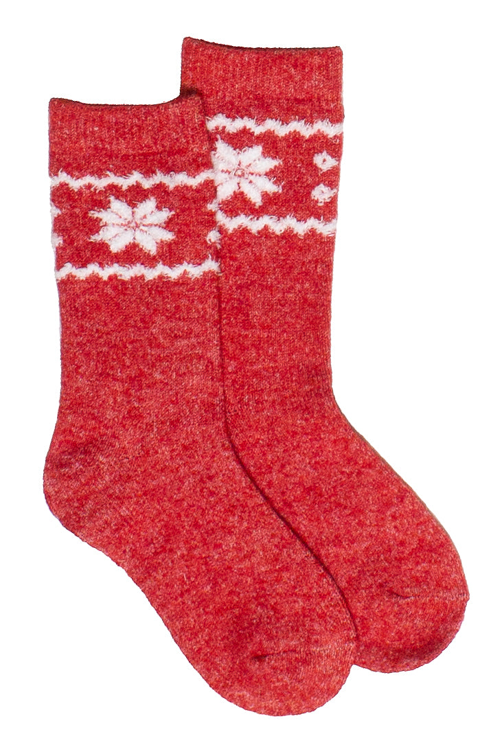 Fair Isle Fuzzy Socks - Red