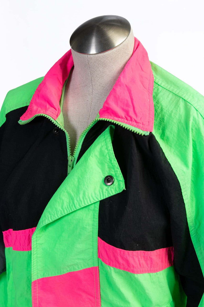 Vintage Neon Black Windbreaker (sz. Medium)