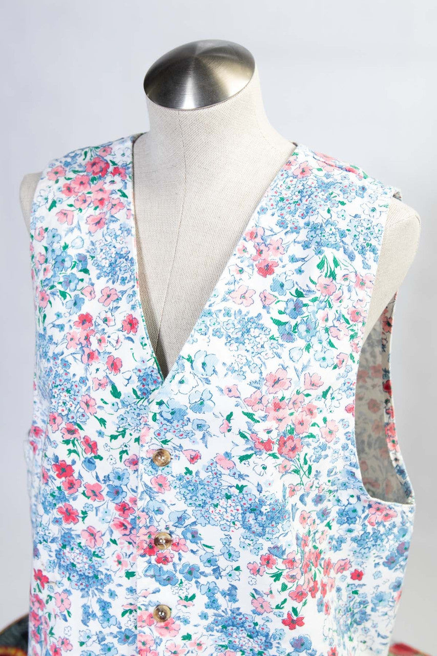 Vintage Floral White Denim Vest (sz. Medium)