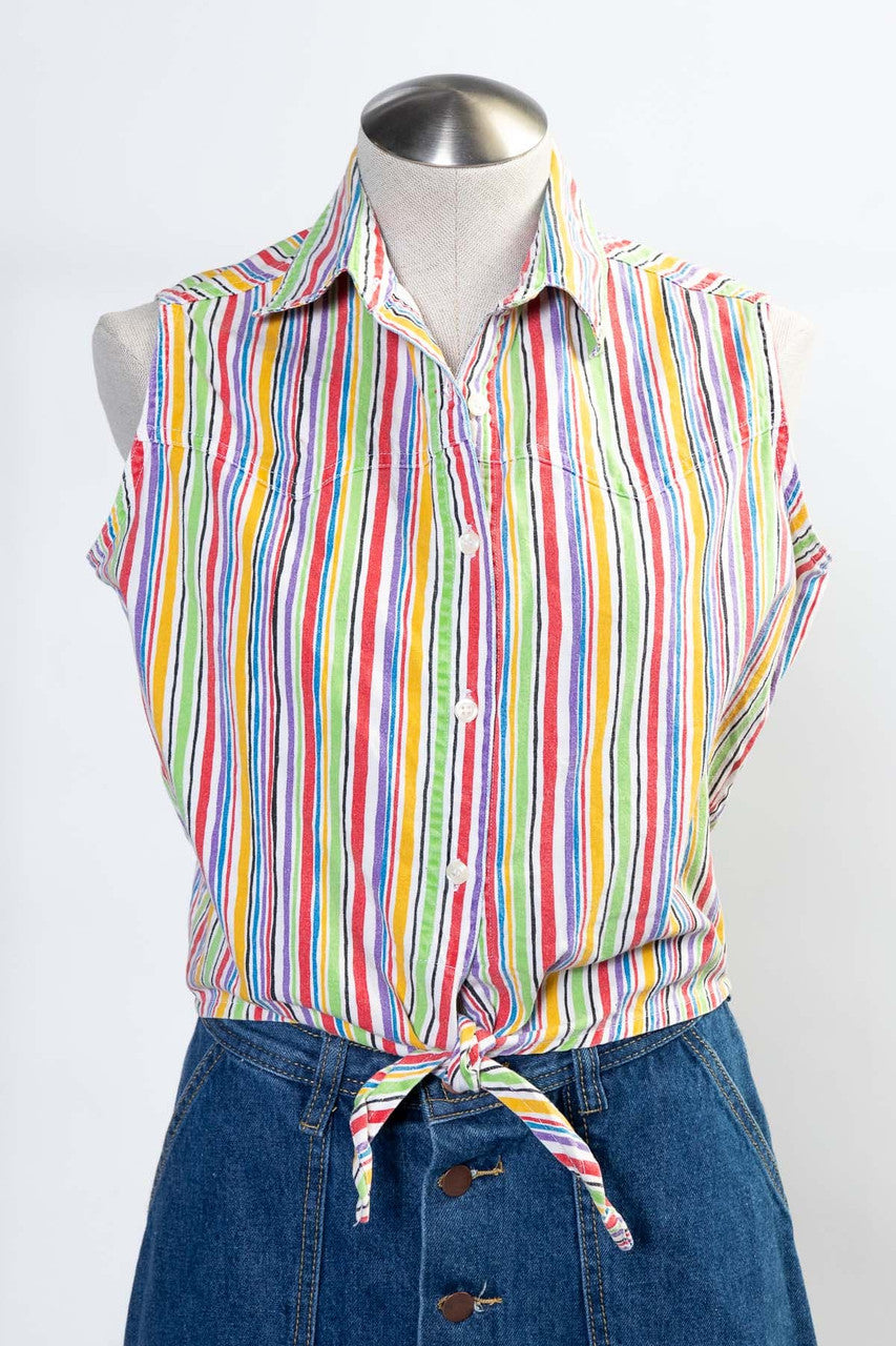 Vintage Multicolor Stripe Tie Front Vest (sz. Medium)